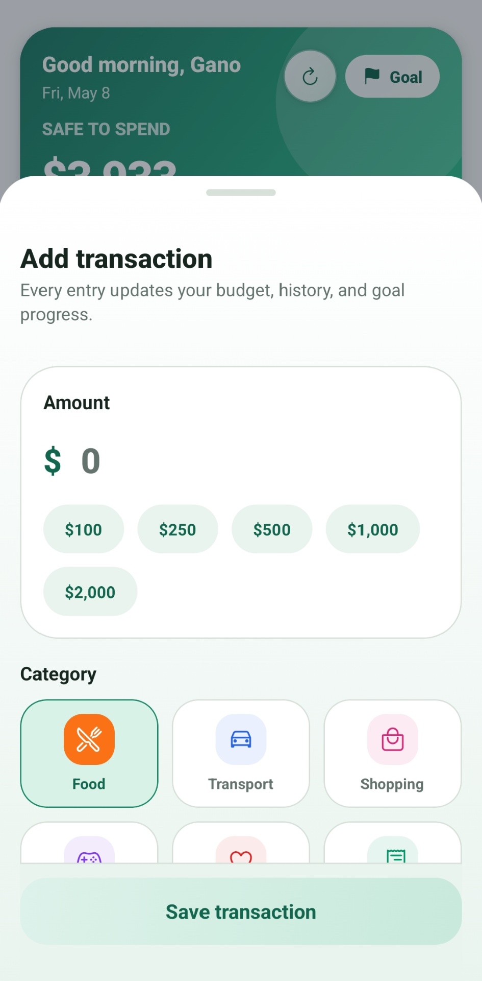 Kynd Savings — Add Transaction